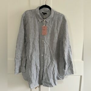 Quince White and Blue Oversized Button Down Shirt